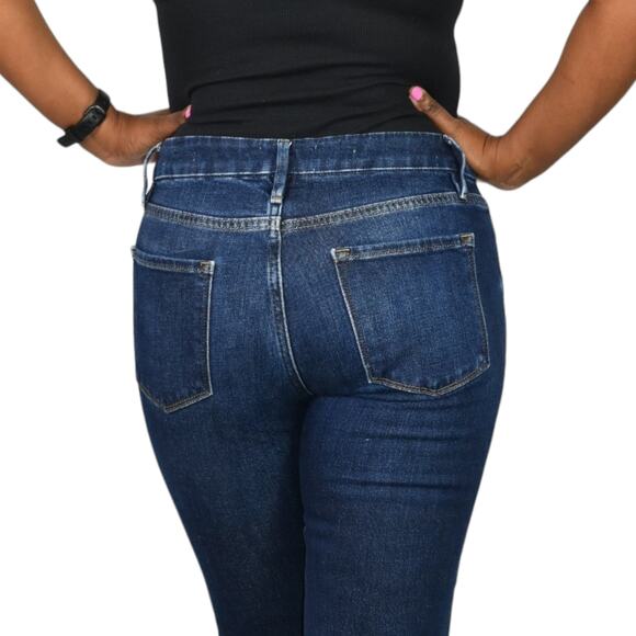 Frame Le Crop Mini Boot Jeans Blue Mid Rise Stretch Shredded Fringe Hem Size 29 - Picture 4 of 15